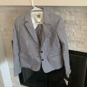Striped navy and white blazer